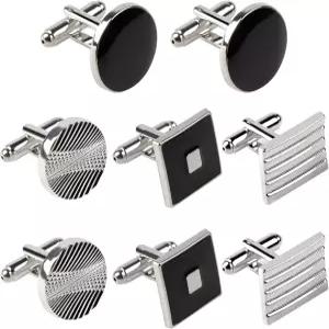 LLMSIX 8pcs 커프 링크 남성용 패션 실버 블랙 남성 아버지 남편 남자친구 사무실 결혼 선물