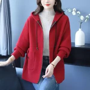 캐주얼 겨울 여성용 롱 모직 도톰 후드 트렌디 카디건 빅사이즈 아이템 톱 HT4