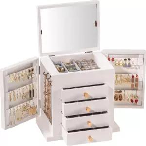 프로케이스 대형 주얼리 박스 여성용 5겹 나무 서랍용 귀걸이 목걸이용 거울이 있는 홀더 정리함 보관
