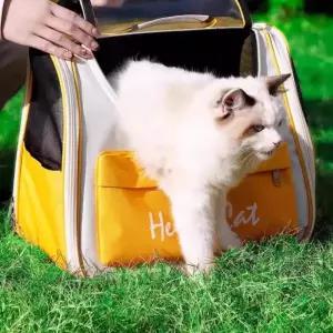 고양이 메쉬 옐로우 이동가방 반려동물 산책용 캐리어
