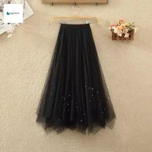 플레어 메쉬 샤스커트 플라워스커트 펄 빅사이즈 플라워