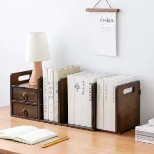 우드책꽂이 원목 폭조절 책정리대 탁상 나무 책장 월넛