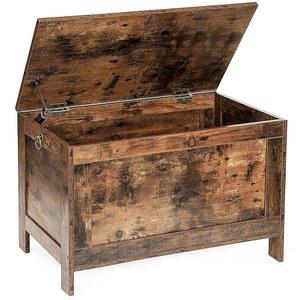 후브로 장난감 상자, 레트로 우드 룩 보관함, 안전 힌지, 진입로 보관 벤치, 220파운드, 29.9 x 15.7 18.9 인치 보관함 정리함, 쉬운 조립(러스틱 브라운) BF75CW01G1
