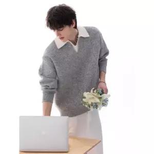 남사친 니트 겨울 빈티지 캐주얼 배색 더블 스웨터 보온 트렌드 커플 터틀넥 칼라넥 데일리 다올4