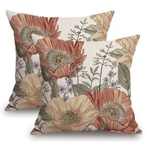 TSSOHU 빈티지 플라워 던지기 베개 커버 18x18 갈색 녹슨 꽃 식물 패턴 장식 야외 린넨 농가 쿠션 케이스 컨트리 소파 침대 방 세트