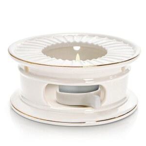 나그퓨 세라믹 티포트 워머, 티라이트 홀더가 있는 골드 림 히터, 커피, 우유, 물, 수프 가열을 위한 화이트 도자기 티 주전자 홀더 워밍 베이스