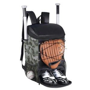 대용량 야구 가방, 성인, 청소년, 장비 펜스 백팩, 장비, 디자인 블랙 수납 있는 카모 소프트볼 공간이 후크 신발