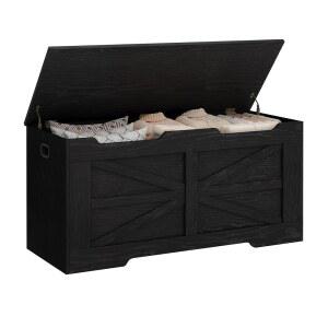 주아네리 39.4인치 보관함, 경첩 2개 포함 초대형 보관 트렁크, 나무 상자 벤치, 트탑 정리함, 현관용 신발 침실, 거실, 블랙 SB03404X