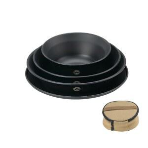 캠핑문 캠핑 접시 스테인리스 스틸 그릇 및 4개 세트 보관 가방 블랙