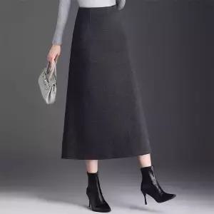 치마 모직 롱 겨울 여성패션 정장 가을겨울 도톰 중기장 플리츠 하이웨스트 A라인 밴딩 캐시미어 DL4