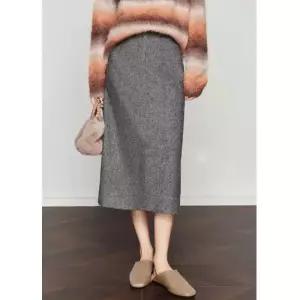 스커트 그레이 모직 롱 캐주얼 동계 여성패션 정장 일자 트임 DL4