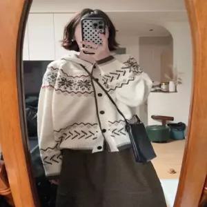 니트 추동 카디건 후드 쉐퍼드 두꺼운 상의 여성패션 스웨터 DL4