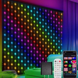 코지테크 스마트 커튼 조명, 색상 변경 400 LED 조명 6.6 * FT, 침실 배경 파티 실내 야외 발렌타인 장식용 RGB DIY 스트링 요정 조명(APP + 리모컨)