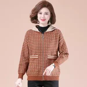 여성자켓 엄마룩 빅사이즈 니트 코트 중장년 패션 체크 상의 가디건 심쿵직구