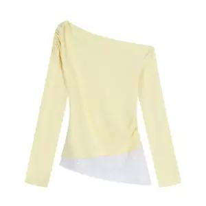 라운드넥 티셔츠 여성 셔츠 티 옐로 페이크 투피스 레이스 오프숄더 숄더 탑 admr1