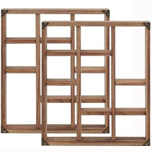 MITREL 17.7x15.7 인치 섀도우 박스 선반 9-슬롯 러스틱 우드 플로팅 대형 경량 솔리드 디스플레이(2,9C-브라운 세트)