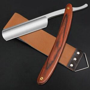 스트롭이 있는 스트레이트 면도기 - 남성 가정 및 미용실 그루밍을 위한 면도 전문 엣지 바버 프리미엄 스테인리스 스틸 (NO.147)