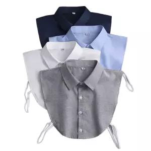 페이크 셔츠 카라 블라우스 넥케이프 넥타이 레이어드 46 네이비블루