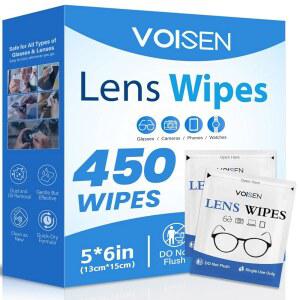 안경용 VOISEN 렌즈 물티슈, 450팩 안경 클리너 미리 보습된 개별 포장 긁힘 방지, 안경, 고글, 카메라 렌즈, 휴대폰에 안전합니다