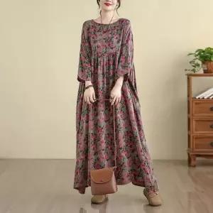 마킷3 여성 원피스 면 가을 빈티지 린넨 디지털 프린팅 도톰한 빅사이즈 프린트 티셔츠 JEN3