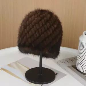 니트 모자 모피 스트라이프 비니 천연 여성 밍크