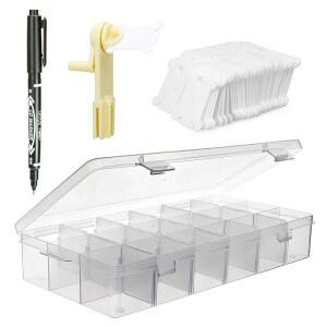 블루 핸드카트 자수 치실 정리함, 탈착식 18칸 크로스 스티치 실 보관함 1개, 플라스틱 보빈 100개, 와인더 마커 1개 포함