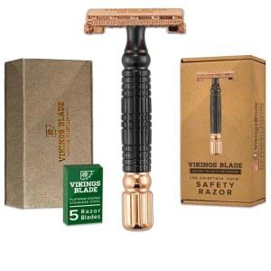 남성용 바이킹 블레이드 더블 엣지 안전 면도기 + 스웨덴 스틸 5개 럭셔리 케이스. 부드럽고 재사용 가능하며 적인 (주류 u201CODIN u201D)