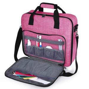 백러 크로스 스티치 & 자수 정리 가방 - 3개의 수납공간이 있는 대형 휴대용 프로젝트 보관함, 11.2인치 후프, 실, 용품(핑크색)을 위한 여행 친화적인 케이스