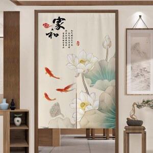 연꽃 잉어 문 주방 꽃배경 01 폭 80x120cm 하프 화장실 가정 침실 파티션 그늘 세미 풍수 커튼
