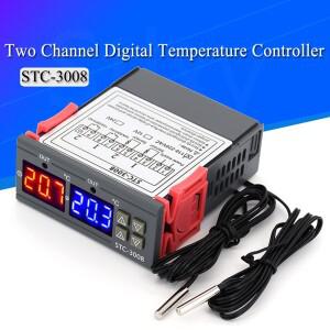 12V 24V 듀얼 디지털 온도 컨트롤러 2 릴레이 출력 조절기 10A 난방 냉각 STC-3008