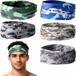 남성용 카모 스웨트밴드 5팩 스포츠 머리띠 - 달리기 사이클링 축구 요가 일상 사용을 위한 수분 흡수 운동