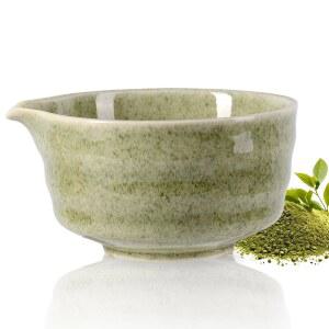 카마텟 말차 볼 위드 스파우트, 500ml / 18온스 세라믹 말차 믹싱 볼, 일본식 의식용 말차 차완 말차 파우더 / 샐러드 / 과일 / 수프 / 차 - 웨이브 스타일 말차