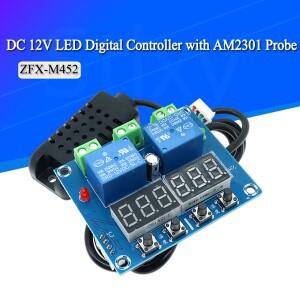 ZFX-M452 LED 디지털 온도조절기 온도 습도 제어 컨트롤러 릴레이 모듈 AM2301 프로브, DC 12V