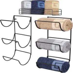 니어문 타월 랙 벽걸이 장착 - 올 메탈 욕실 2개의 홀더 + 핸드 보관 바구니 행주용 3단계 와인 정리함 2+1