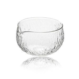 수제 일본식 말차 녹차 다도 그릇, 텍스처 유리, 13.5온스, 붓는 주둥이(유리) 포함