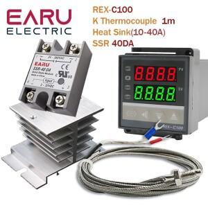 디지털 PID 온도 컨트롤러 조절기 REX-C100 + 최대 40A SSR SSR-40DA 릴레이 K 열전대 M6 1M 프로브(방열판