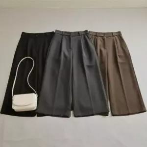 [신상오픈런]여성 사무실 패션 모직 뒷밴딩 핀턱 와이드 바지 (42614784)