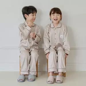 [하프클럽/찌니야]찌니야 비비 베이지 40수 순면 공용 주니어잠옷 긴팔상하세트