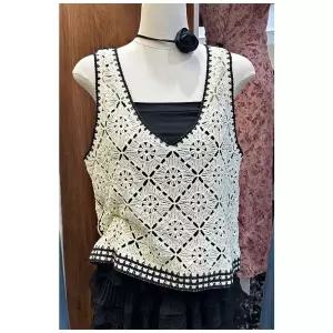 조끼 나시 레이스 셔링 S 민소매 니트조끼 뷔스티에 그물 레이어트 사이즈 비치웨어 뜨개