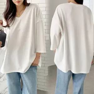 [하프클럽/아이우먼]빅사이즈여성의류 브이넥 루즈7부 티셔츠 NOG458 데일리오버핏