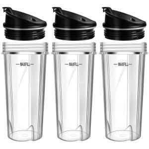 닌자용 블렌더 16온스 컵 교체 - 뚜껑이 있는 3팩 닌자 컵, QB3001SS, BL770, BL780, BL660, BL740, BL810, 뉴트리 시리즈 블렌더와 호환 가능