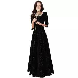 블랙드레스 피로연 이브닝드레스 여성 글리터 파티연주회 어깨뽕 이브닝 연회