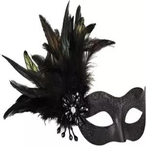 할로윈 마디 그라 코스튬 파티 볼과 깃털 꽃 장식이 있는 반짝이는 베네치아 마스크 여성용 롤리펀 가면극.