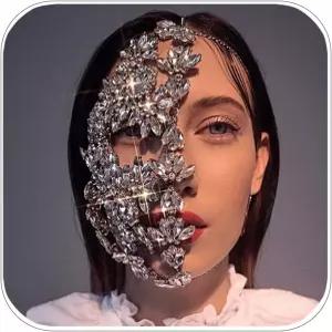 스톤팬스 라인스톤 가면무도회 여성용 마스크 풀페이스 주얼리 마디그라 크리스탈 페이스 체인