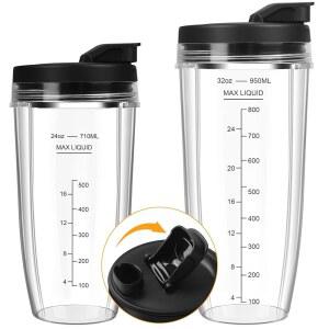 닌자용 블렌더 컵 교체, 24온스 및 32온스 컵과 테이크아웃 뚜껑이 있는 닌자 BN401, BL456, BL480, BL2012, BL2013, BL4501, BN751, BN801, SS101, SS151 (2팩) 호환