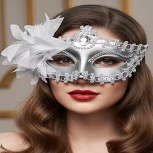 매악스 블랙 가면극 마스크 파티용 베네치아 안티파즈 플라워 레이스 우아한 파티 의상 액세서리