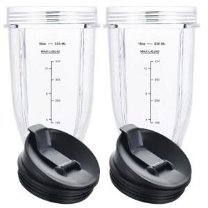 닌자용 블렌더 컵, 교체 부품 18OZ Sip & Seal 뚜껑, Nutri Ninja Auto IQ 시리즈 BL480 BL481 BL482 BL490 BL640 BL680 BL450 (2팩)