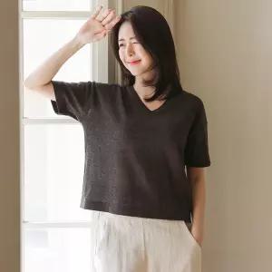 여름 쿨 린넨 마 브이넥 빅사이즈 루즈핏 반팔 니트 출근 모임 캐주얼 1100051