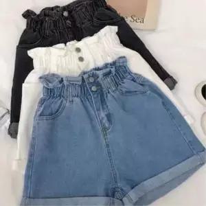 [신상오픈런]여성 하이웨스트 롤업 더블버튼 스포츠 청반바지 (39096571)