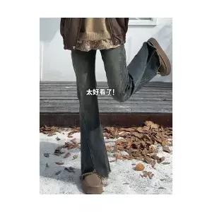 여성용 가을 빈티지 스판 빅사이즈 하이웨스트 나팔바지 청바지 와이드 슬림핏 1PICK3